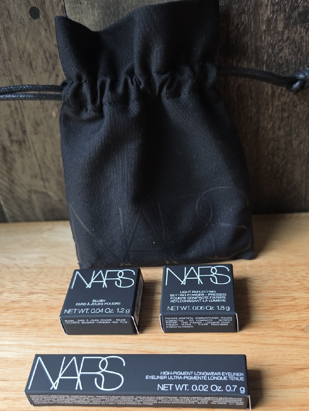 NARS Black Cosmetic Set with Black Drawstring Pouch